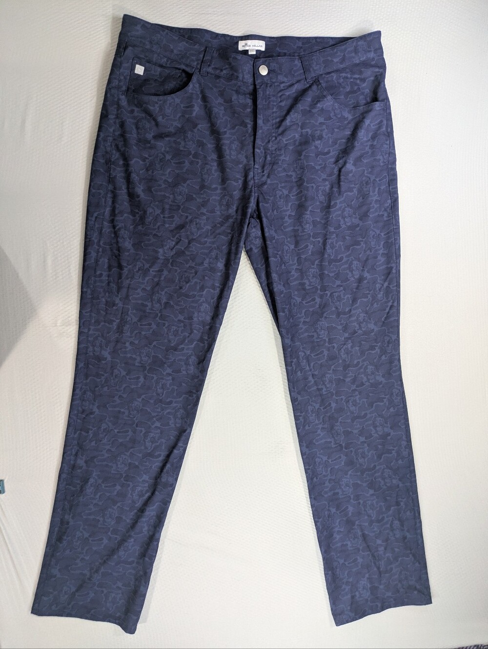 Peter Millar EB66 Pants Mens 38x32 Blue Camo Performance Chino Golf Casual